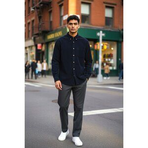 H&M Black Corduroy Button-Up Shirt – Men’s M – Minimalist Grunge Staple